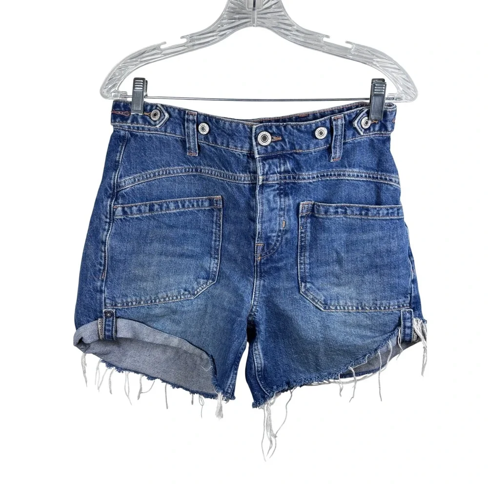 Free People We The Free Denim Shorts 26 Button Front High Rise Raw Hem Y2K